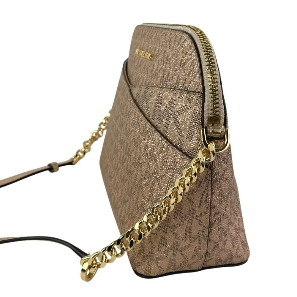 Michael Kors Tan Leather Jet Set Travel Dome Chain Crossbody Bag Handbag OS